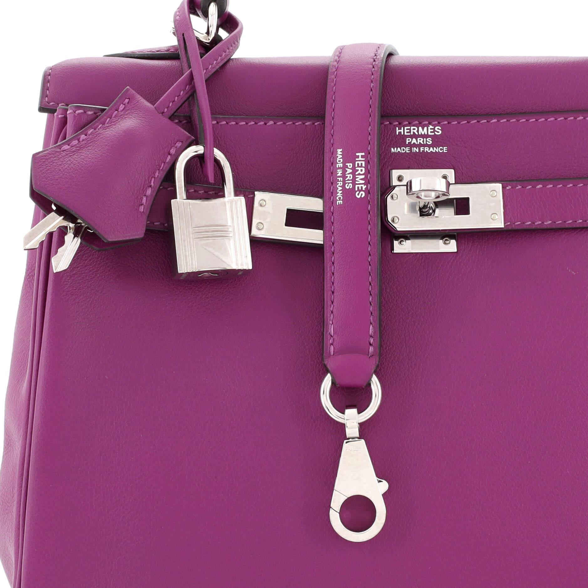 Hermes Kelly Handbag Anemone Swift with Palladium Hardware 25 For Sale 3