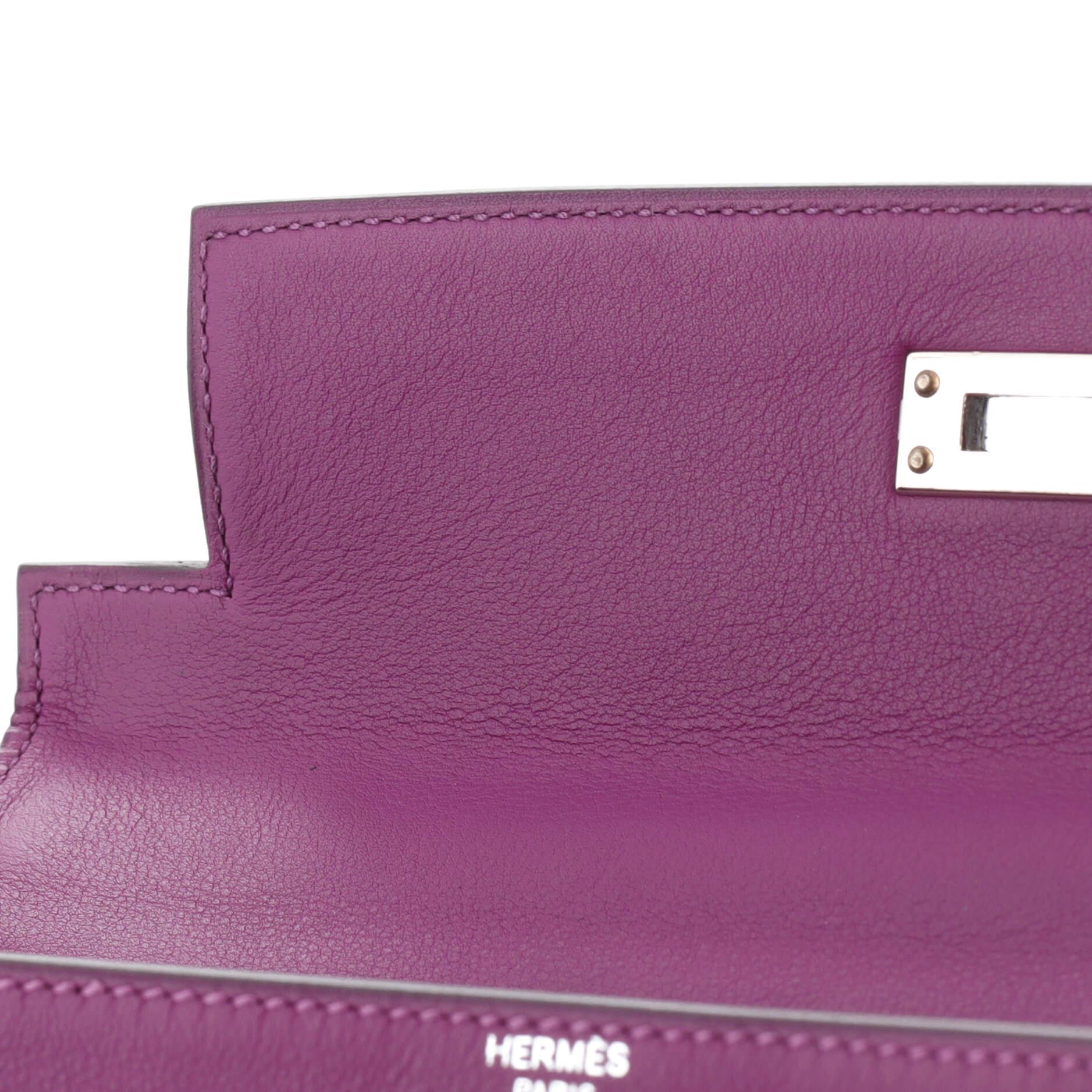Hermes Kelly Handbag Anemone Swift with Palladium Hardware 25 For Sale 5