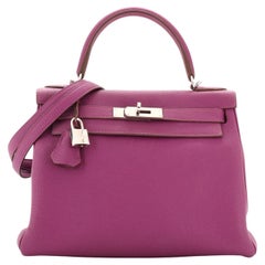 Hermes Kelly Handbag Anemone Togo with Palladium Hardware 28