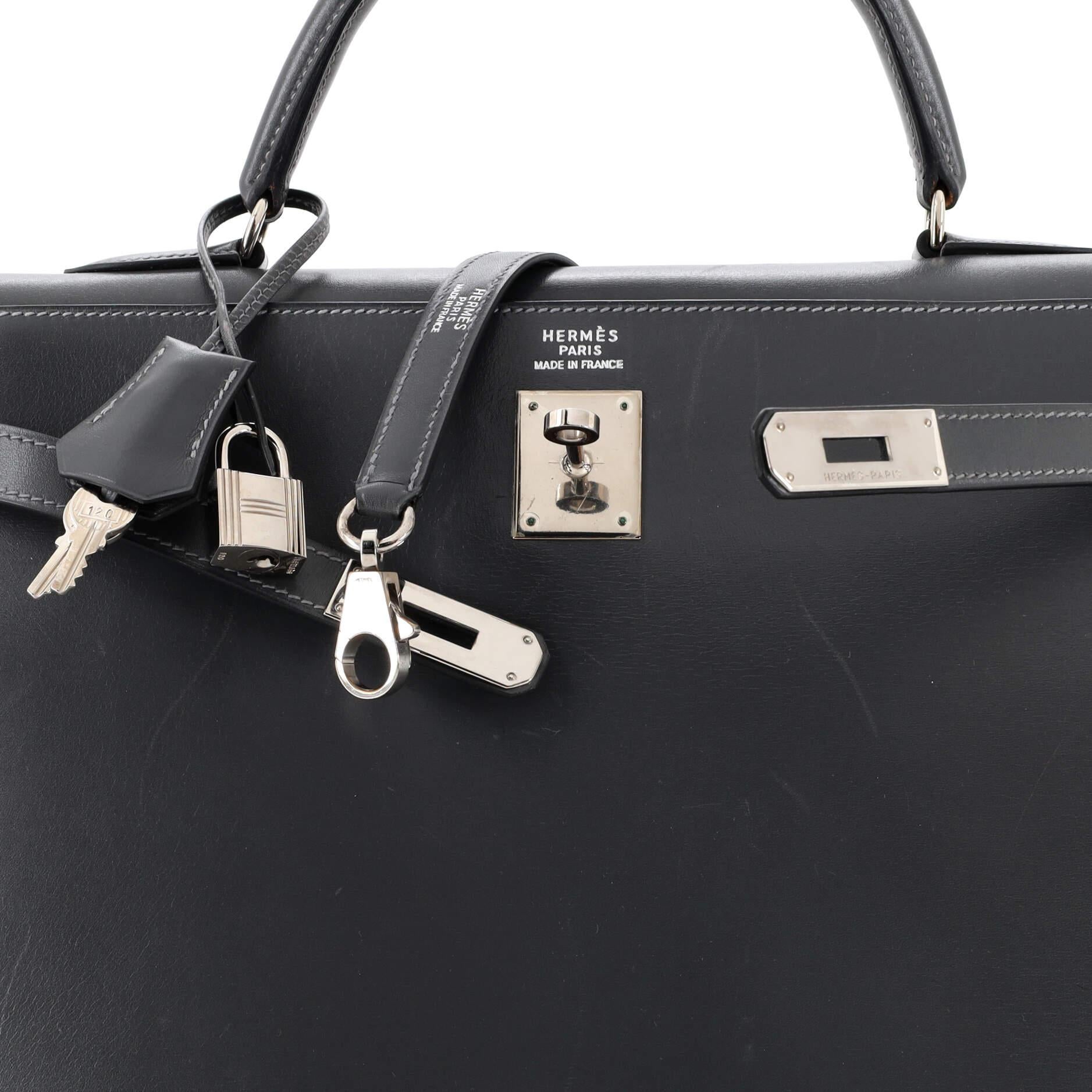 Hermes Kelly Handbag Ardoise Box Calf with Palladium Hardware 35 1