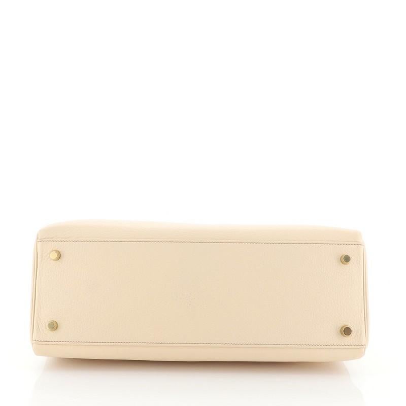 White Hermes Kelly Handbag Beige Clemence With Gold Hardware 35 