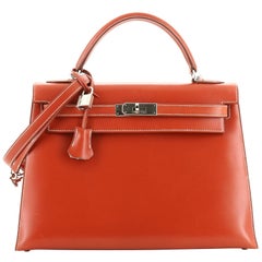Hermes Kelly Handbag Bicolor Box Calf With Palladium Hardware 32 