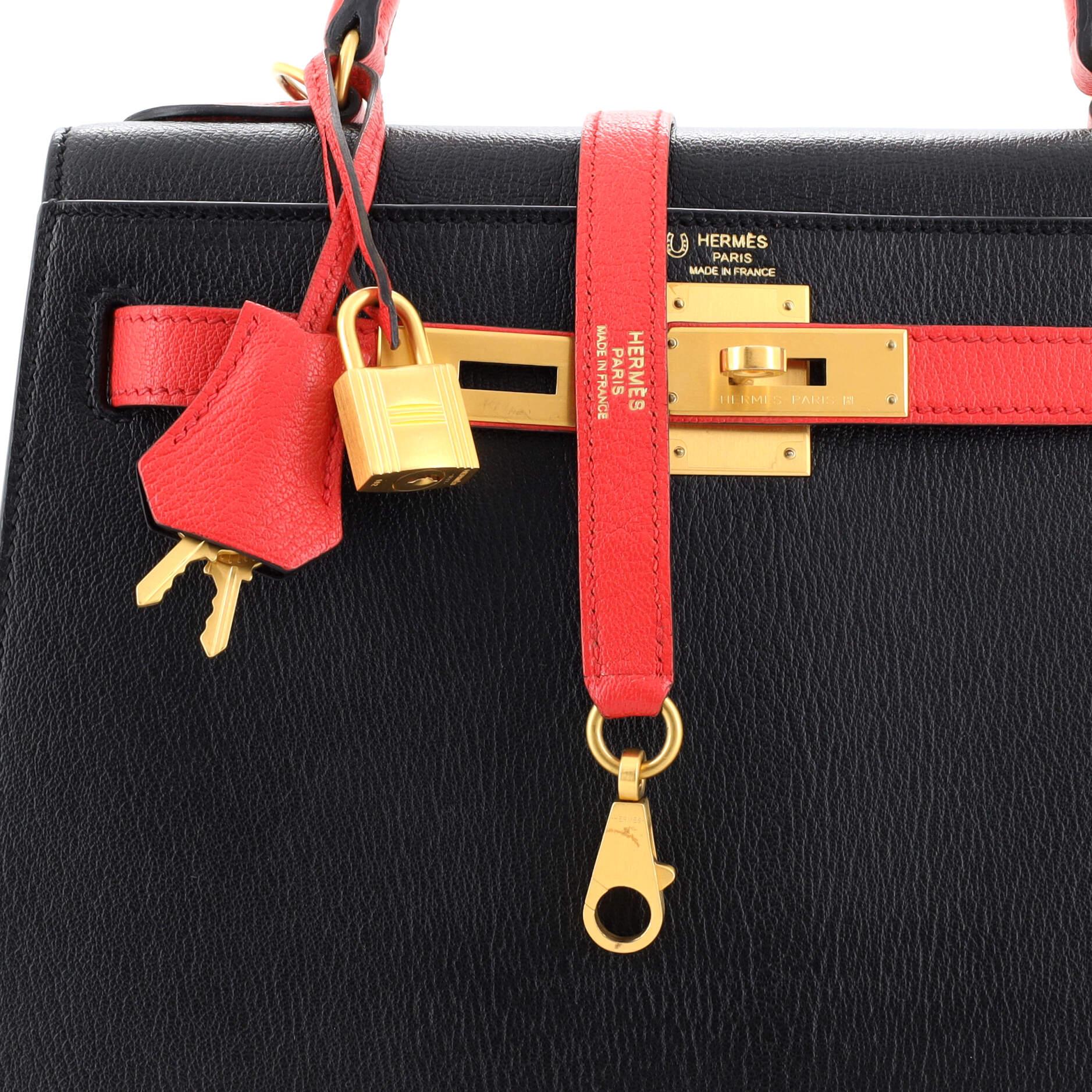 Hermes Kelly Handbag Bicolor Chevre Mysore with Brushed Gold Hardware 28 3