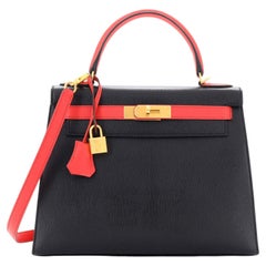 Hermes Kelly Handbag Bicolor Chevre Mysore with Brushed Gold Hardware 28
