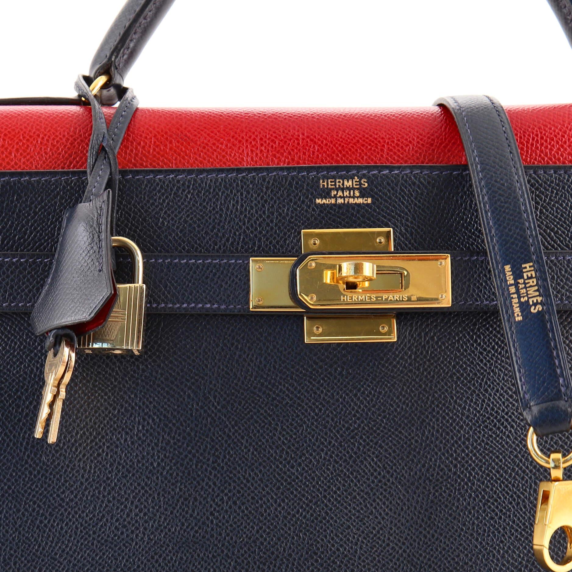 Women's or Men's Hermes Kelly Handbag Bicolor Courchevel with Gold Hardware 32