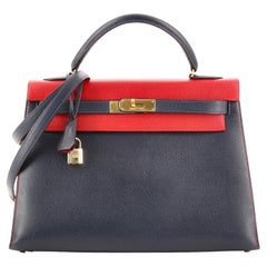 Hermes Kelly Handbag Bicolor Courchevel with Gold Hardware 32