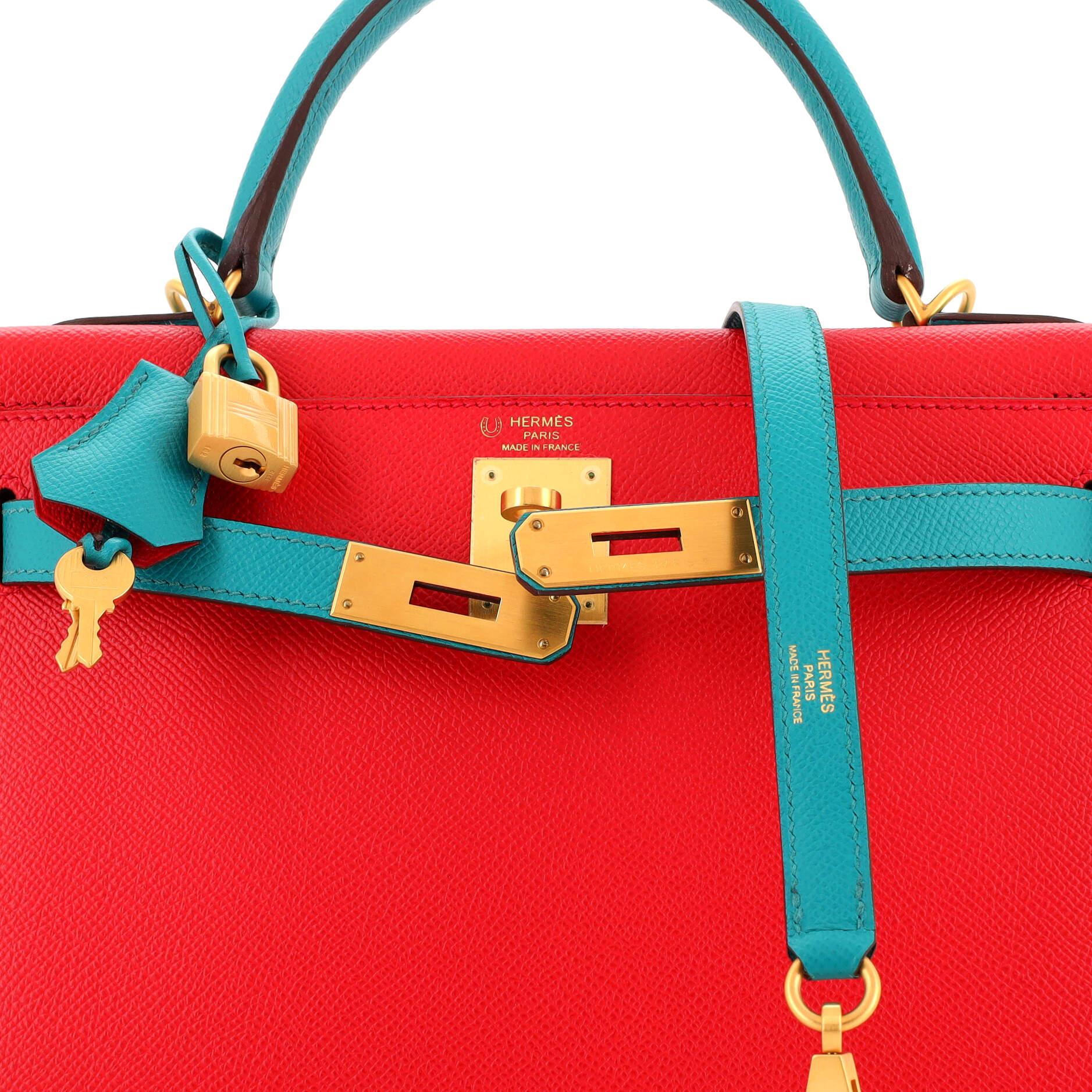 Hermes Kelly Handbag Bicolor Epsom with Brushed Gold Hardware 28 2