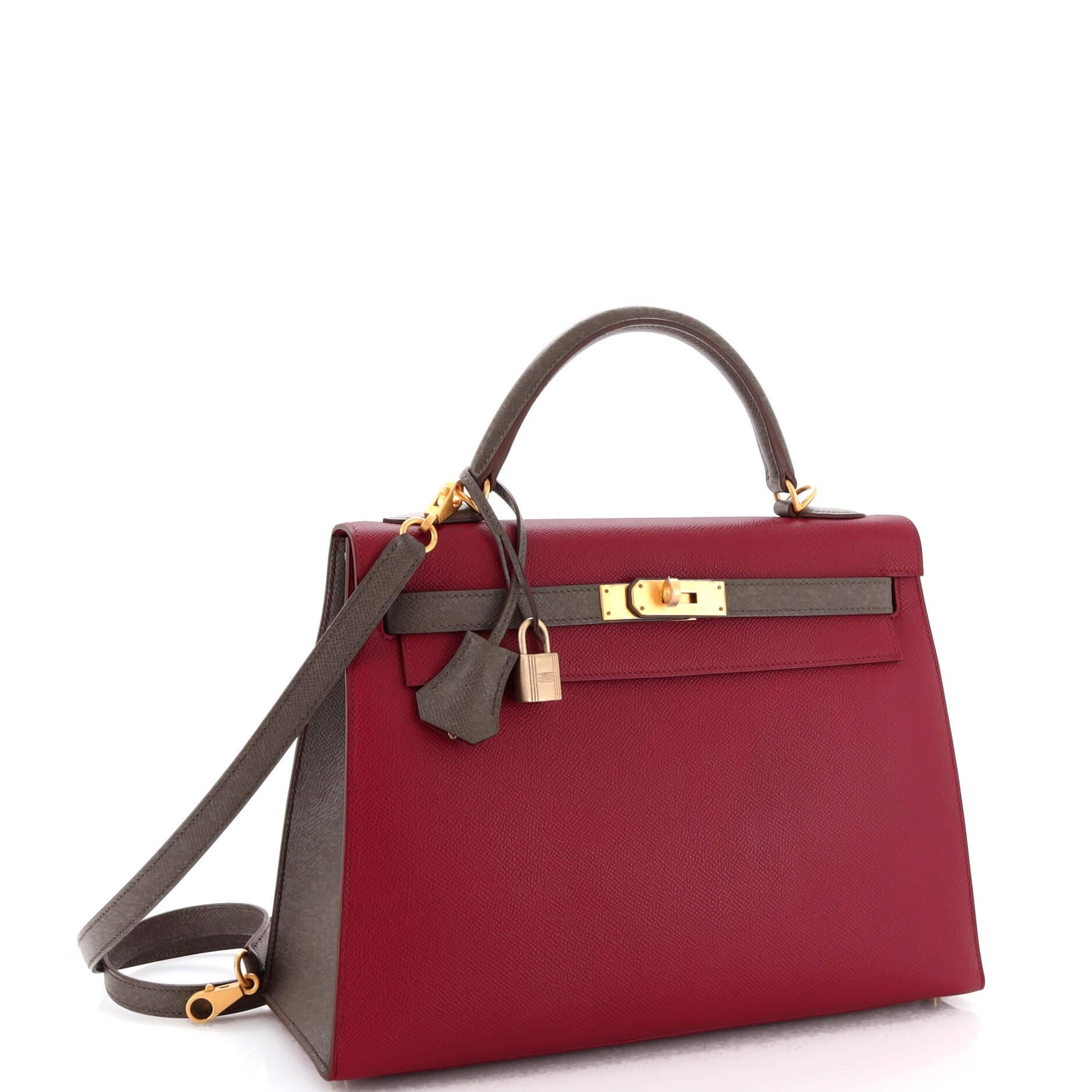 Hermes Kelly Handbag Bicolor Epsom with Brushed Gold Hardware 32 In Good Condition In NY, NY