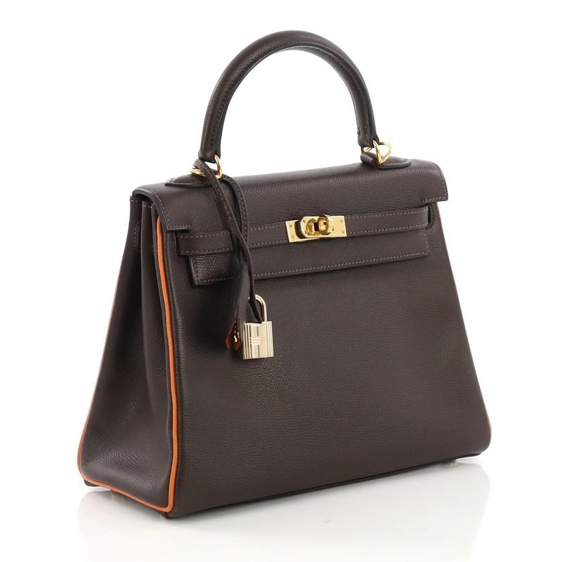 Black Hermes Kelly Handbag Bicolor Epsom with Gold Hardware 25