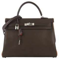 Hermes Kelly Handbag Bicolor Epsom with Palladium Hardware 35