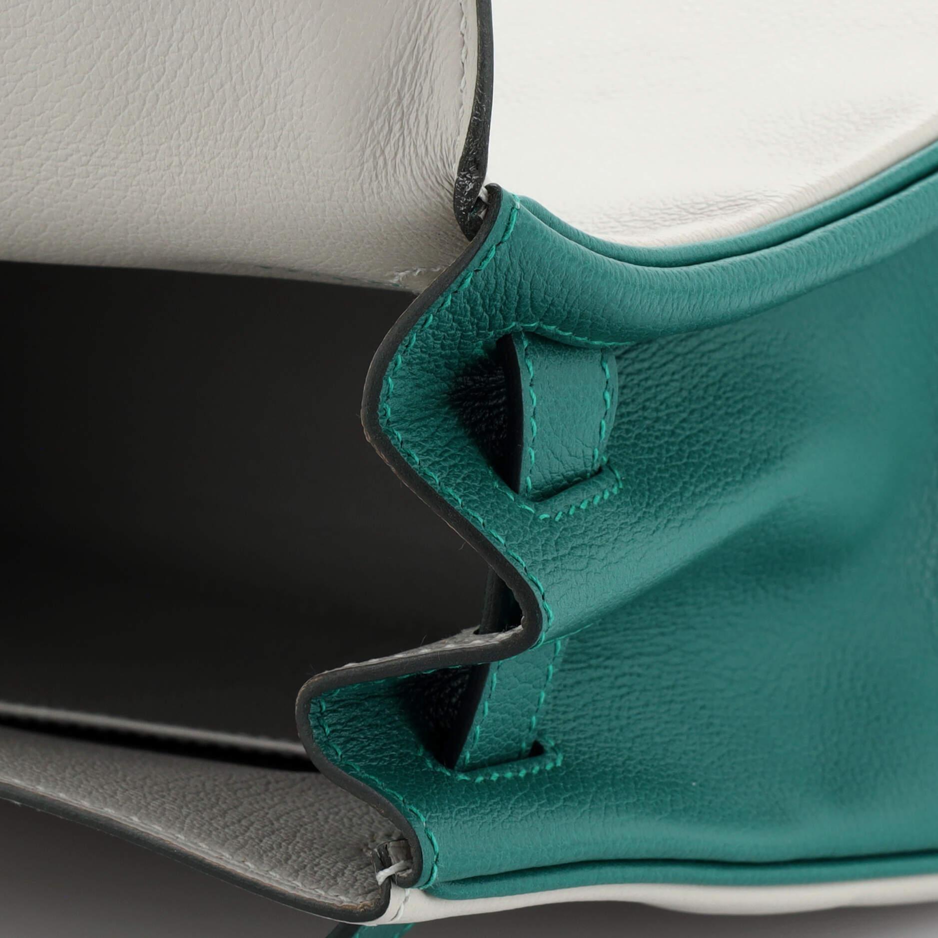Hermes Kelly Handbag Bicolor Evercolor with Brushed Palladium Hardware 28 For Sale 7