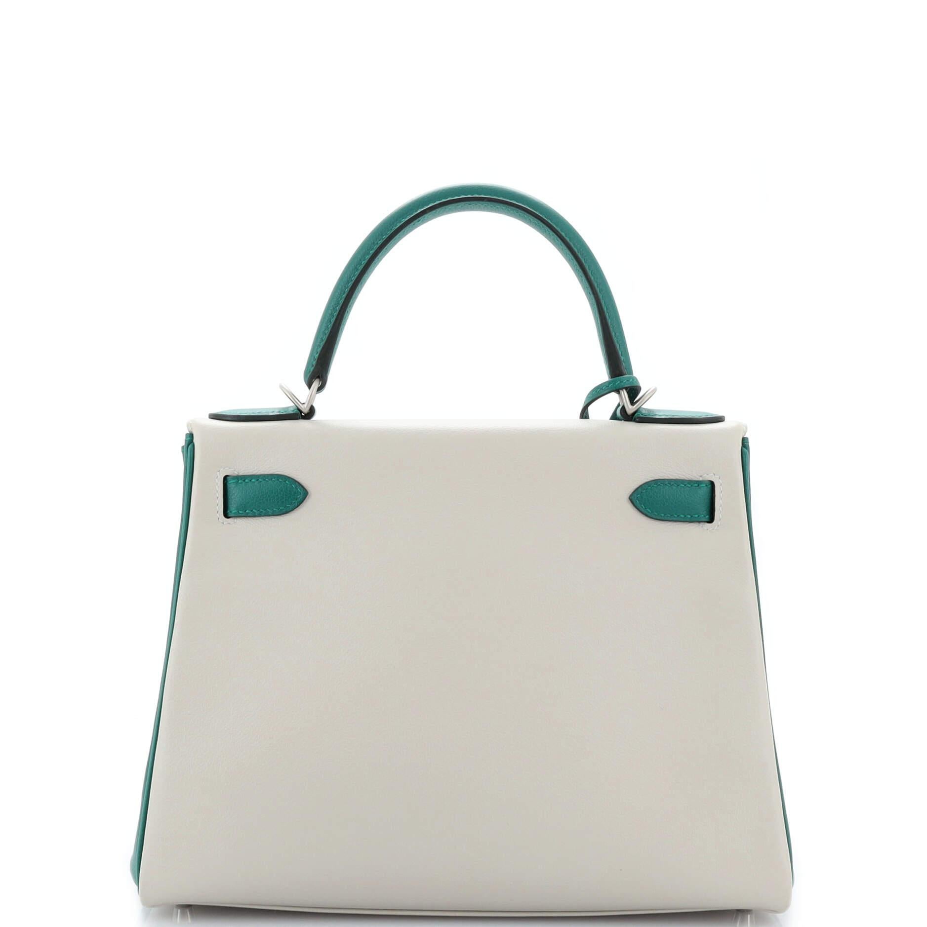 Women's or Men's Hermes Kelly Handbag Bicolor Evercolor with Brushed Palladium Hardware 28 For Sale