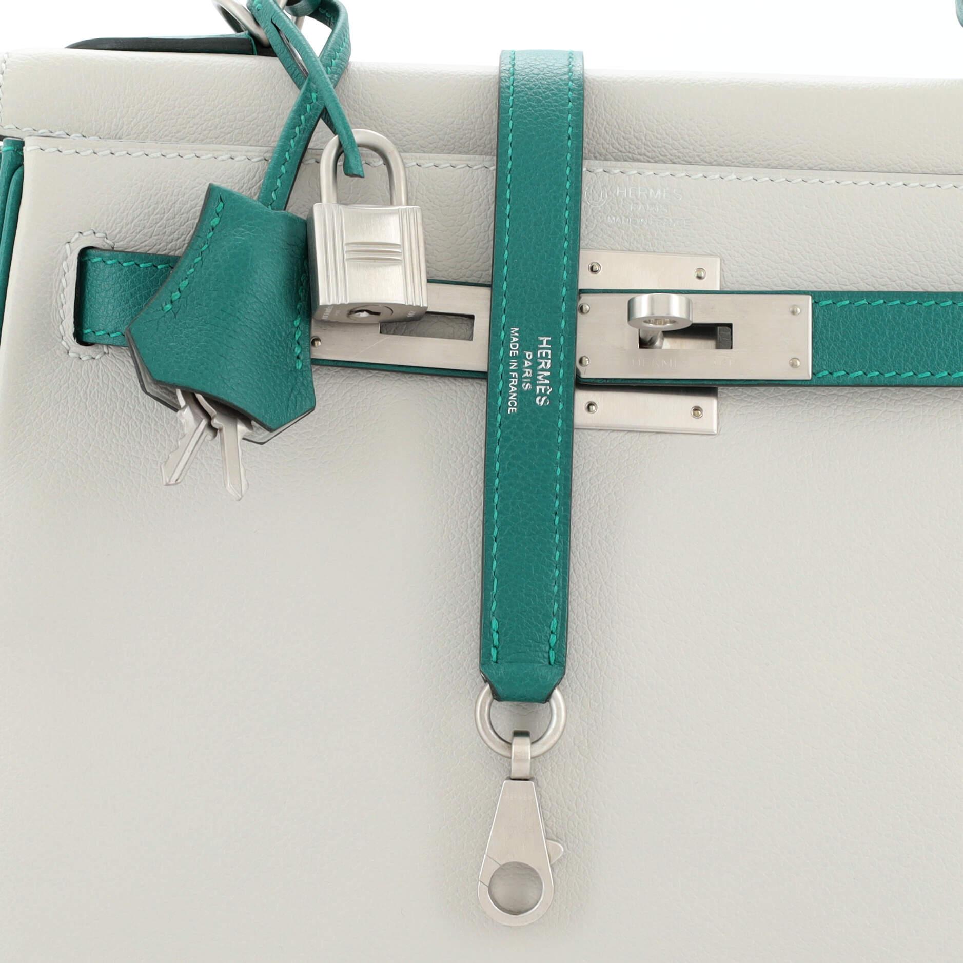 Hermes Kelly Handbag Bicolor Evercolor with Brushed Palladium Hardware 28 For Sale 3