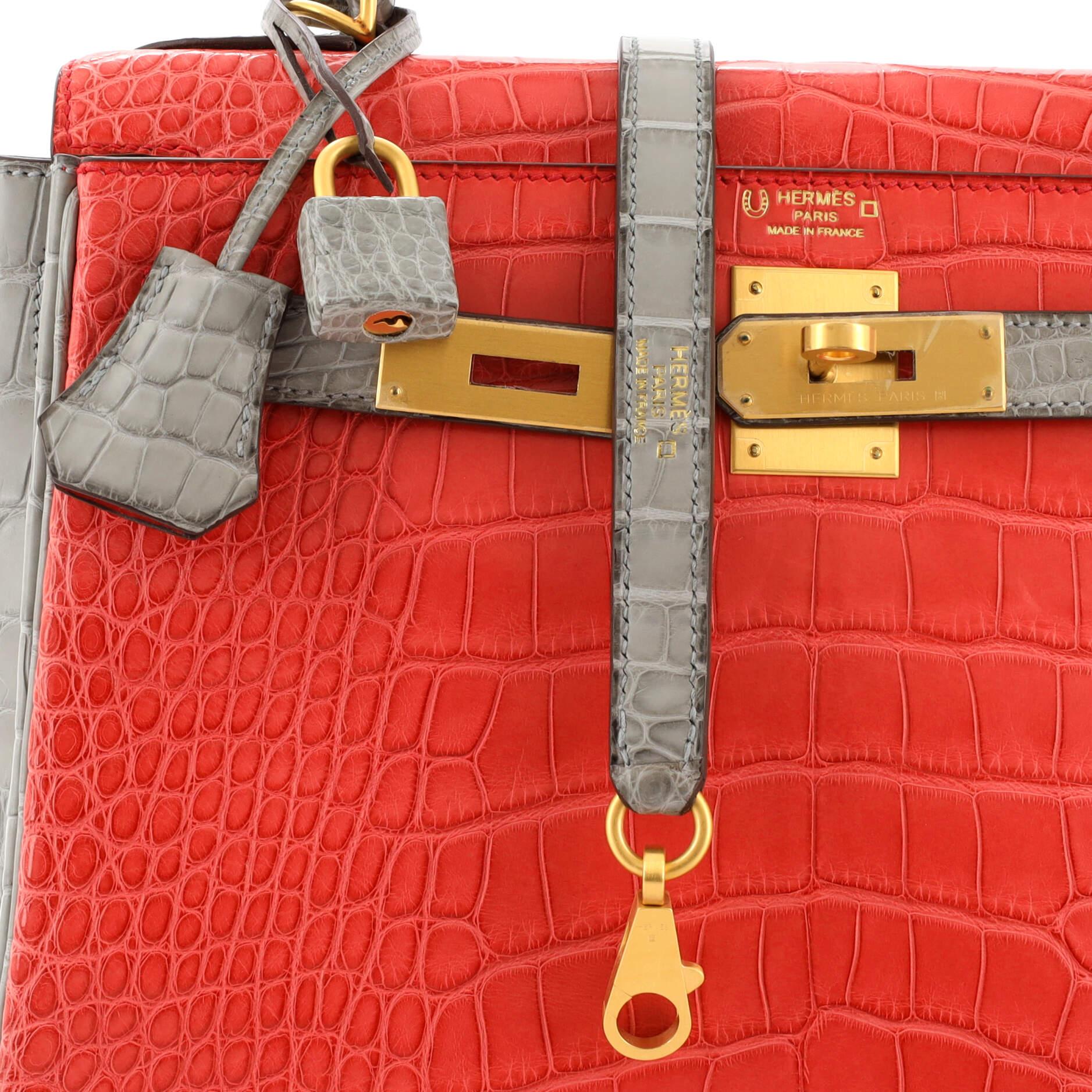 Hermes Kelly Handbag Bicolor Matte Alligator with Brushed Gold Hardware 28 3