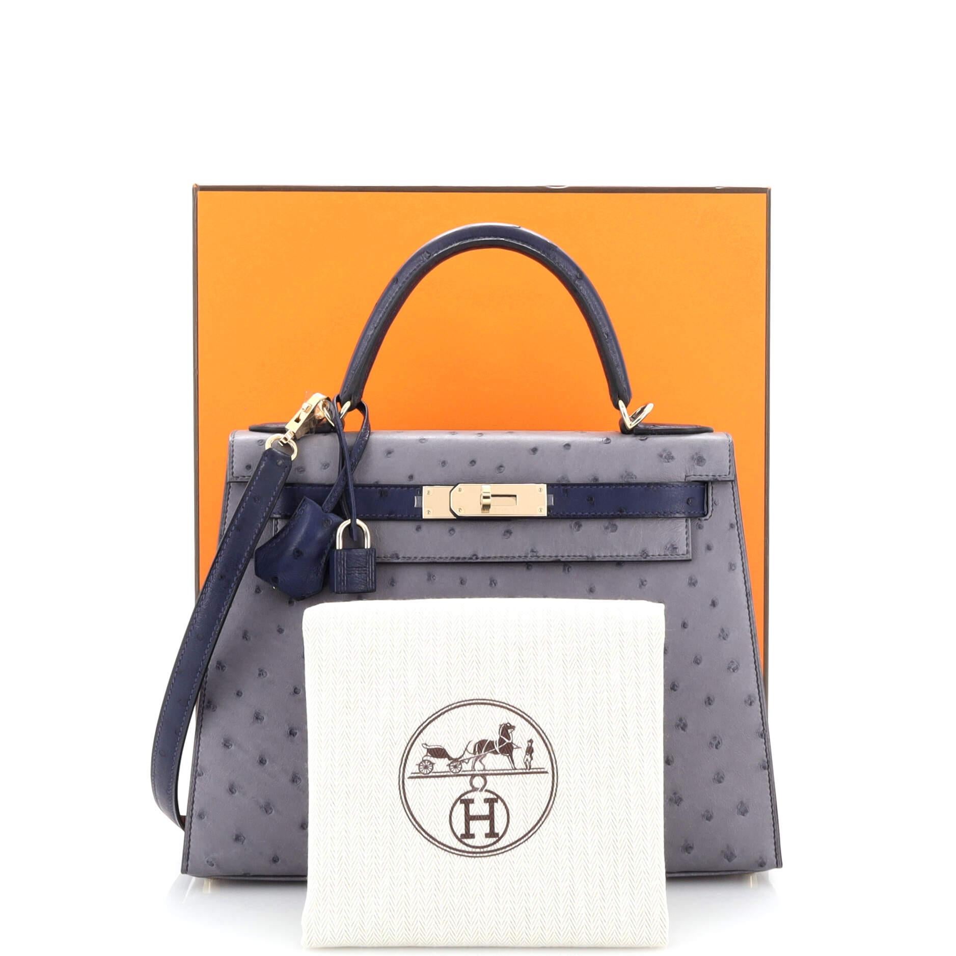 Hermes Gris Agate Ostrich Kelly Pochette Bag with Palladium