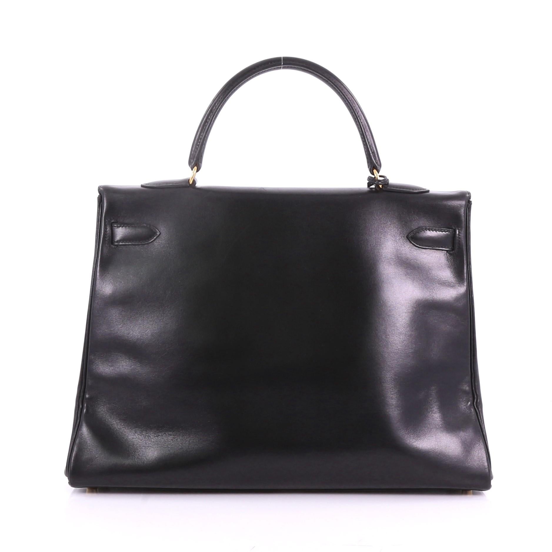 Women's or Men's Hermes Kelly Handbag Black Box Calf with Gold Hardware 35