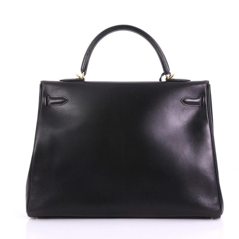 Women's Hermes Kelly Handbag Black Box Calf with Gold Hardware 35