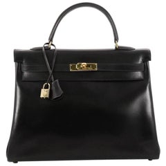 Hermes Kelly Handbag Black Box Calf with Gold Hardware 35