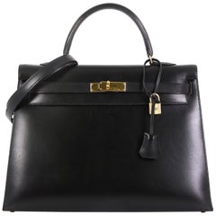 Hermes Kelly Handbag Black Box Calf with Gold Hardware 35