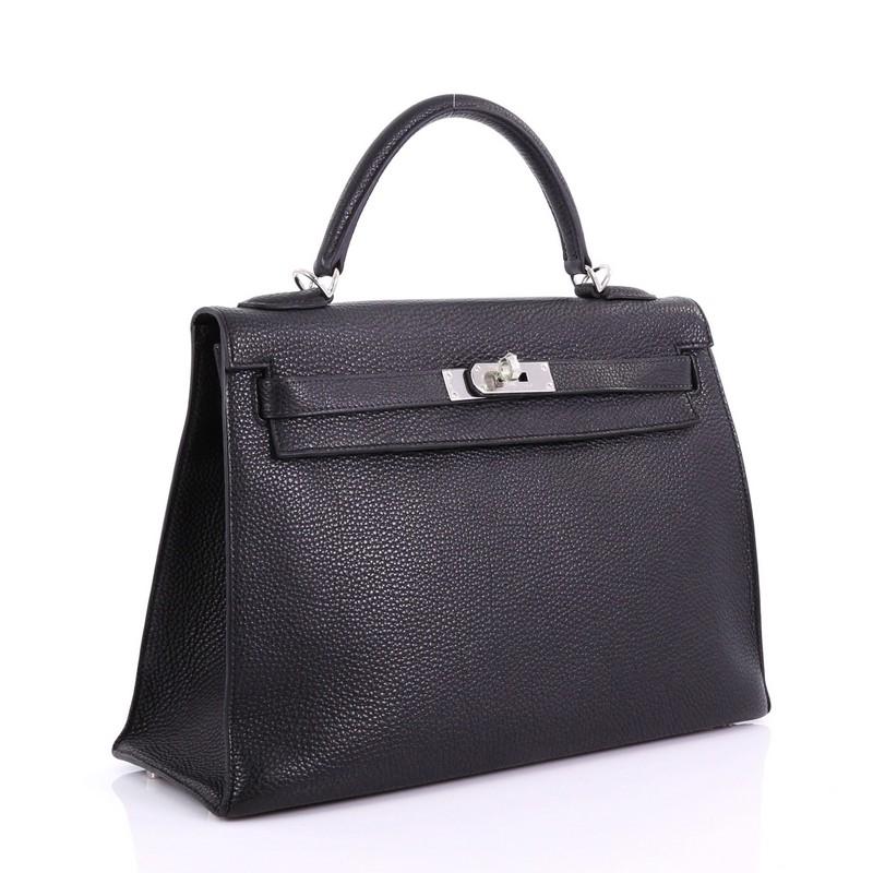 Hermes Kelly Handbag Black Togo with Palladium Hardware 32 In Good Condition In NY, NY