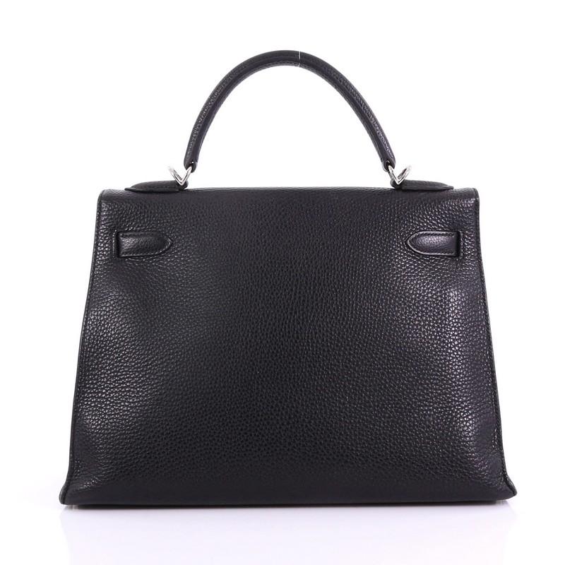 Women's or Men's Hermes Kelly Handbag Black Togo with Palladium Hardware 32