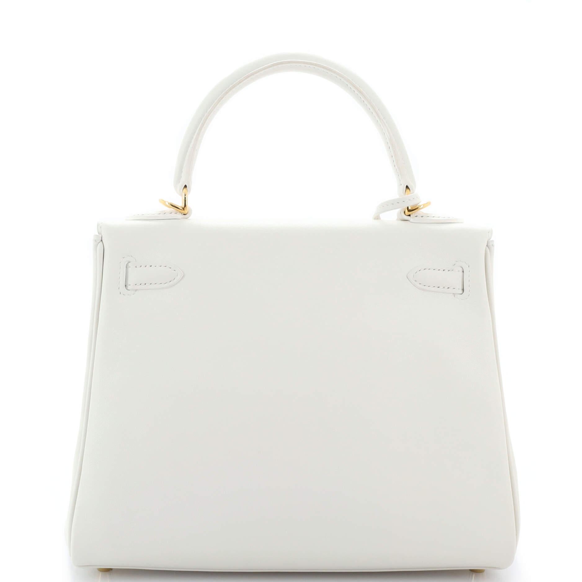 Women's or Men's Hermes Kelly Handbag Blanc Swift with Gold Hardware 25