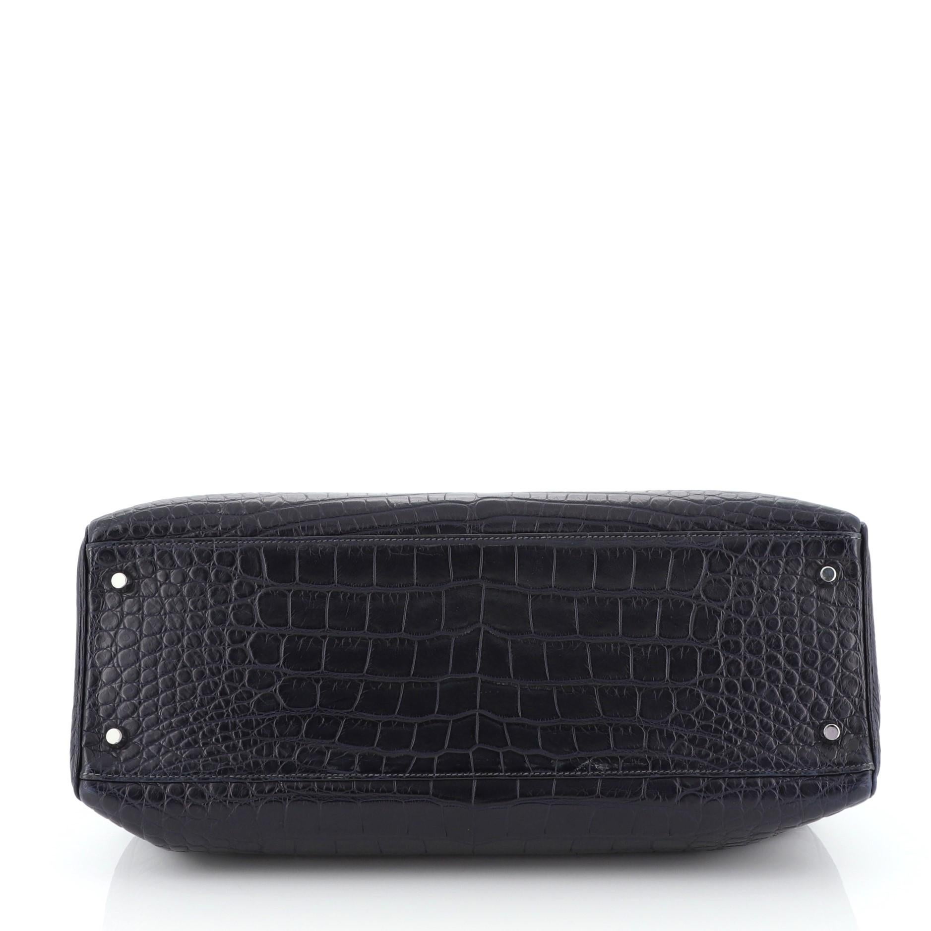 Women's or Men's Hermes Kelly Handbag Bleu Abysse Matte Alligator with Palladium Hardware 40