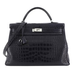 Hermes Kelly Handbag Bleu Abysse Matte Alligator with Palladium Hardware 40