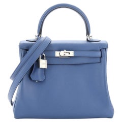 Hermes Kelly Handbag Bleu Agate Swift with Palladium Hardware 25