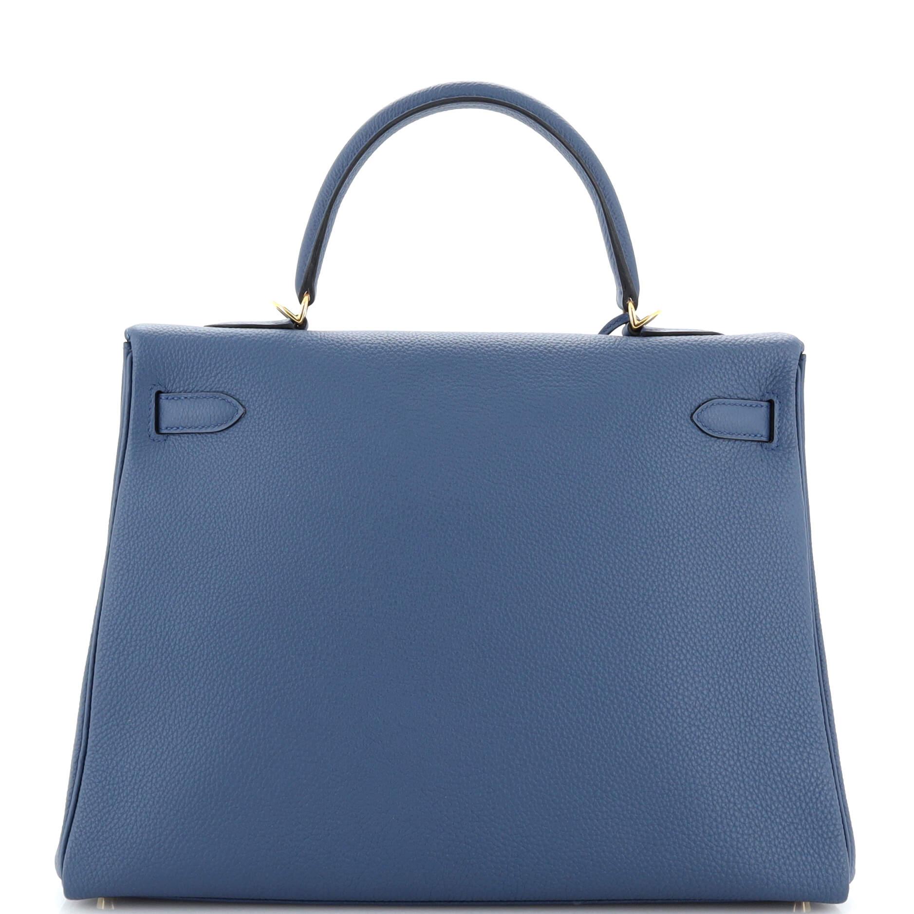 Hermes Kelly Handbag Bleu Agate Togo with Gold Hardware 35 In Good Condition In NY, NY