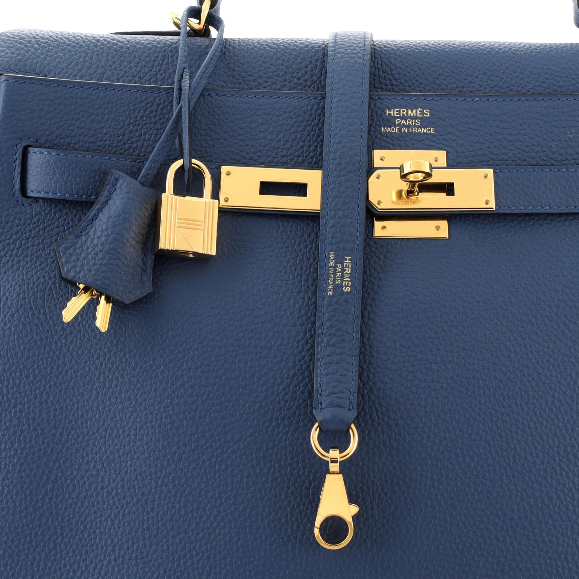 Hermes Kelly Handbag Bleu Agate Togo with Gold Hardware 35 2