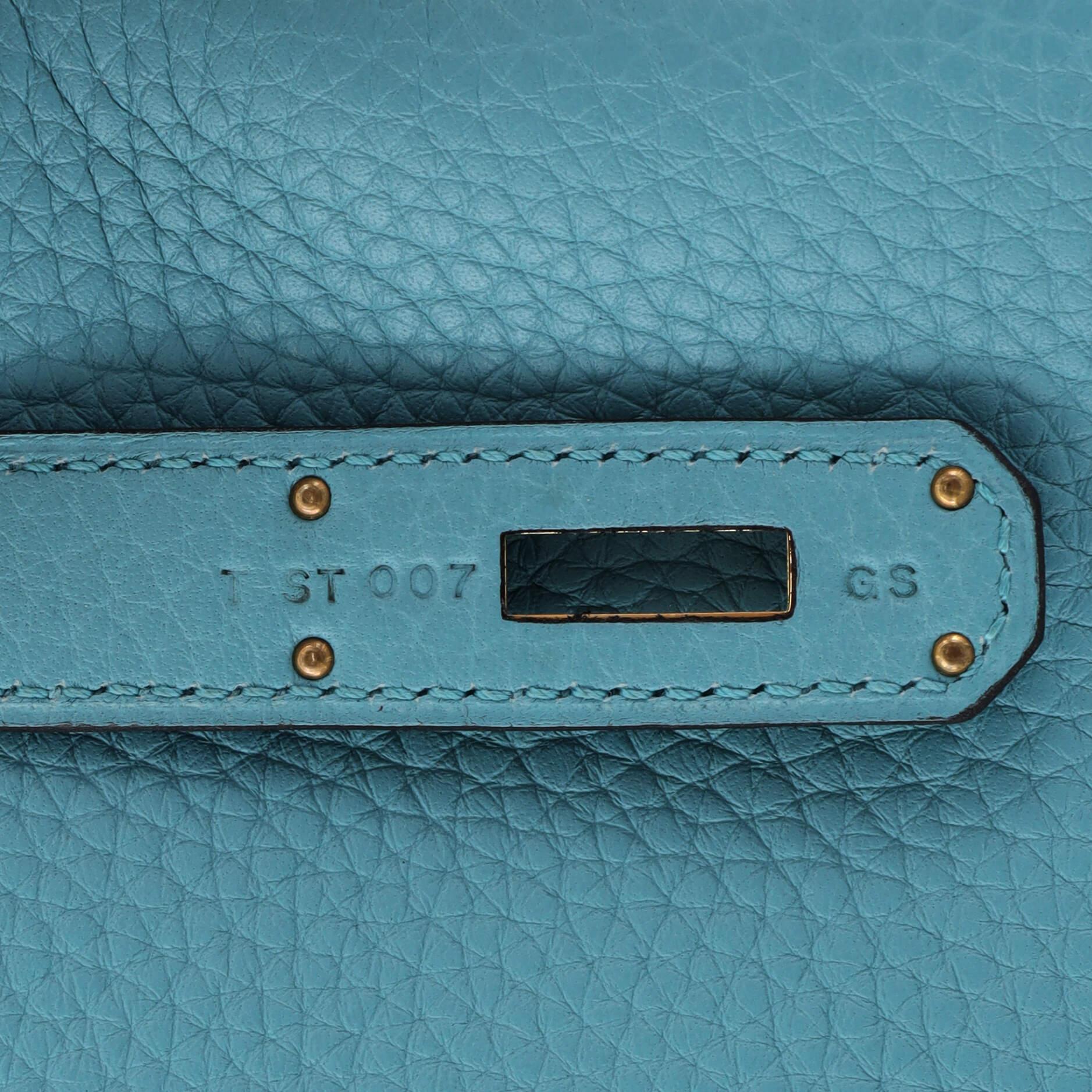 Hermes Kelly Handbag Bleu Atoll Clemence with Gold Hardware 32 6
