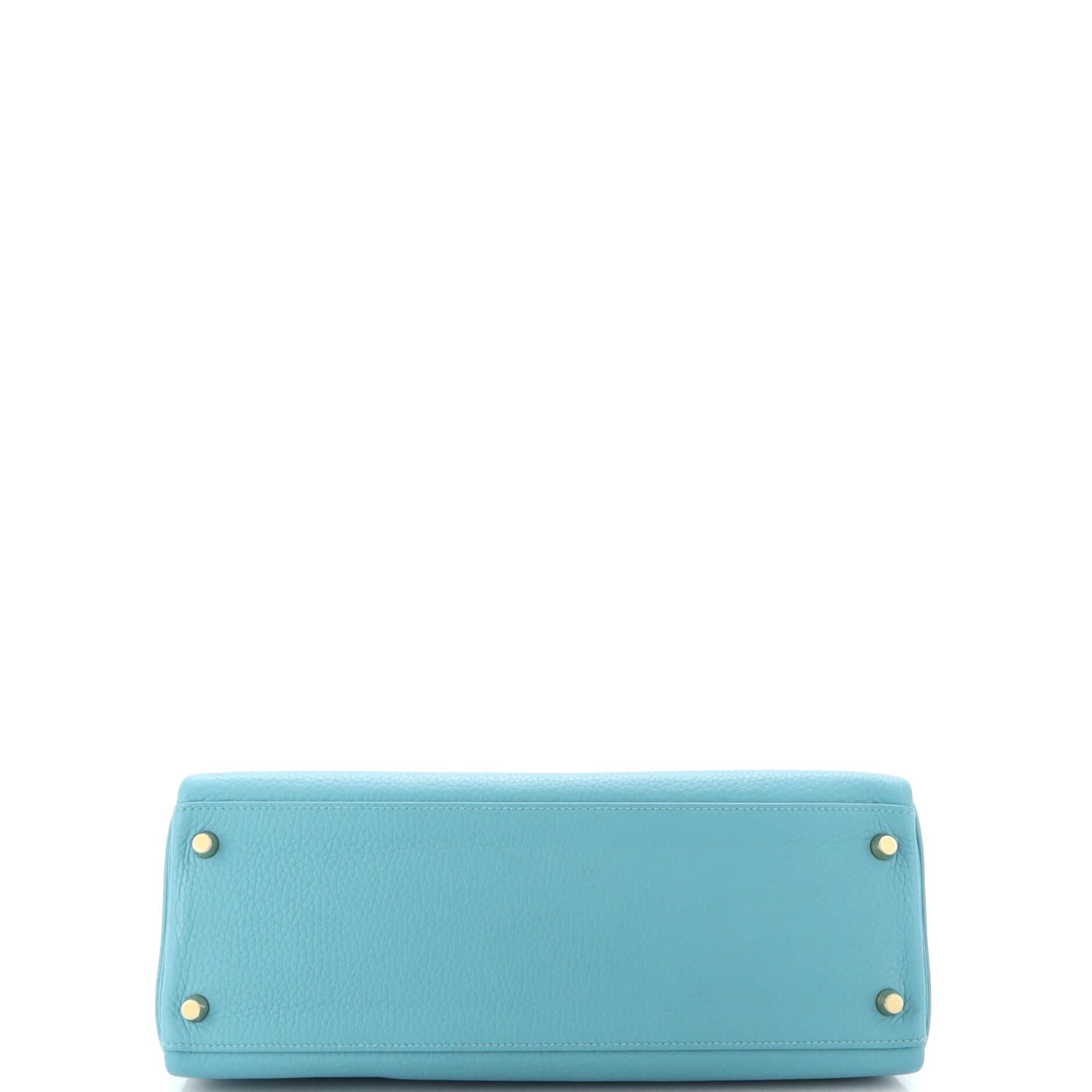 Hermes Kelly Handbag Bleu Atoll Clemence with Gold Hardware 32 1