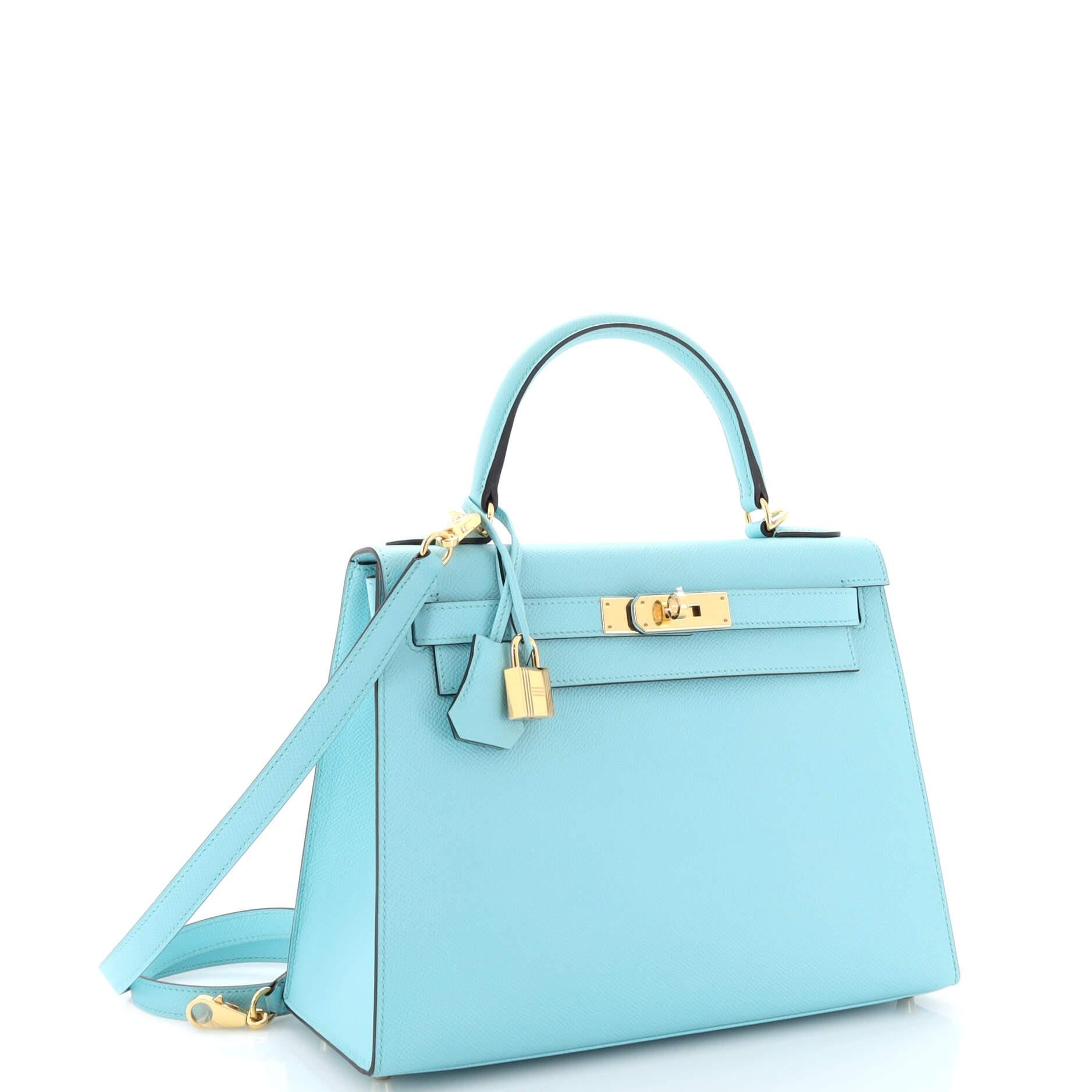 Hermes Kelly Handbag Bleu Atoll Epsom with Gold Hardware 28 In Good Condition In NY, NY