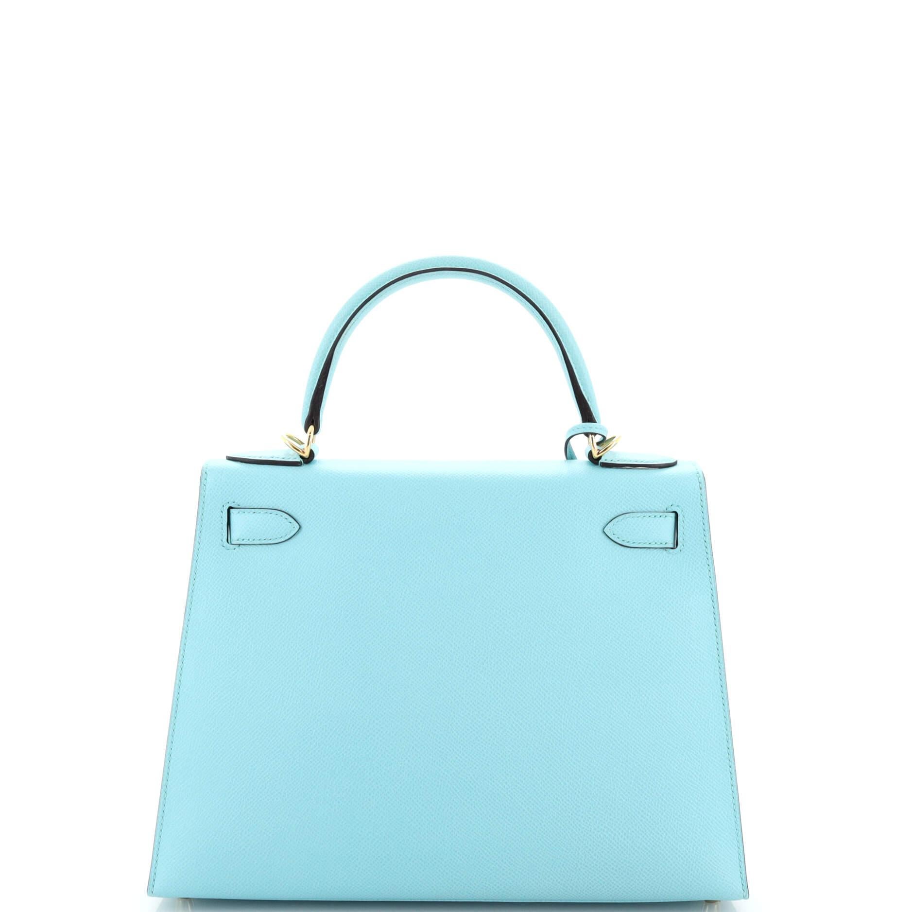 Women's or Men's Hermes Kelly Handbag Bleu Atoll Epsom with Gold Hardware 28