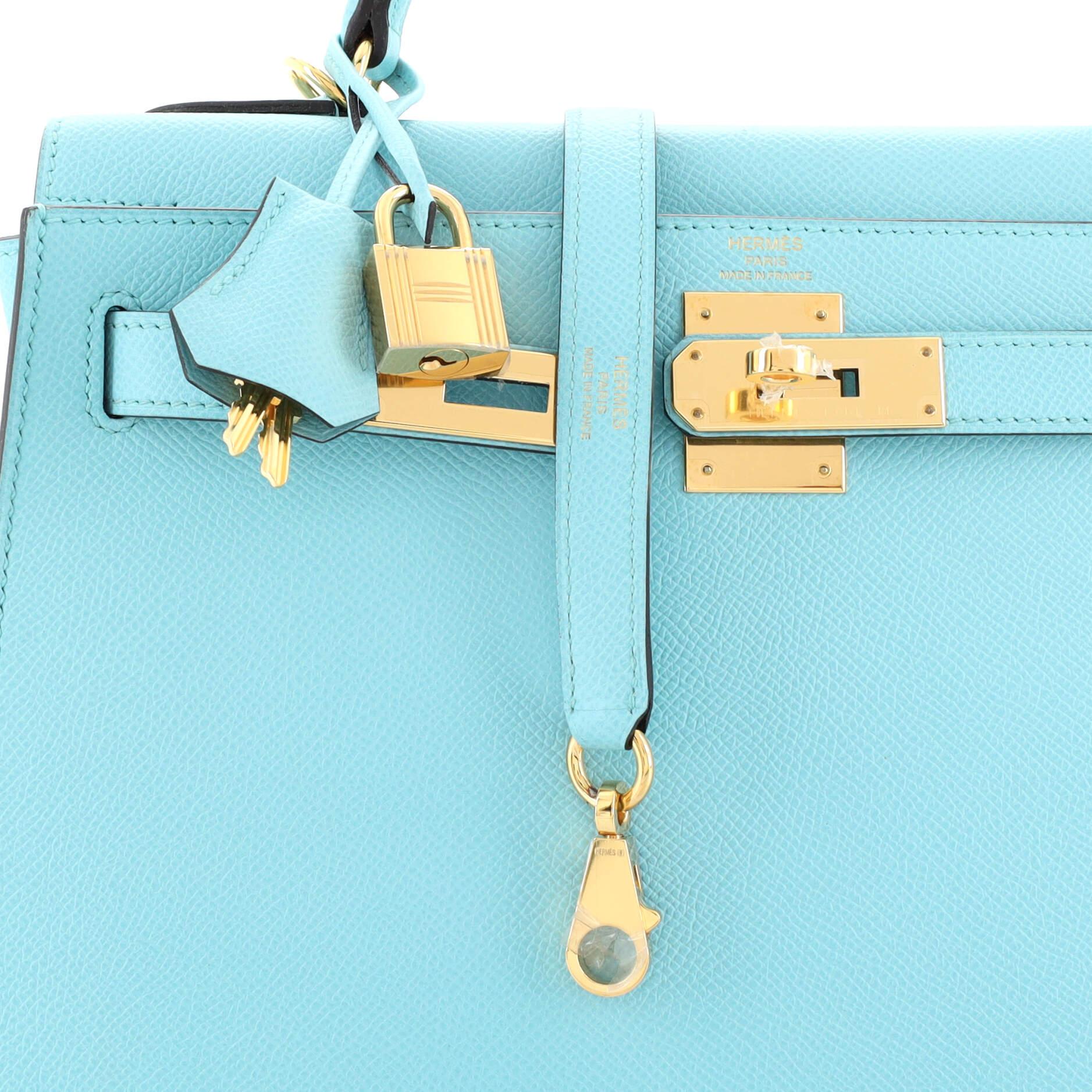 Hermes Kelly Handbag Bleu Atoll Epsom with Gold Hardware 28 3