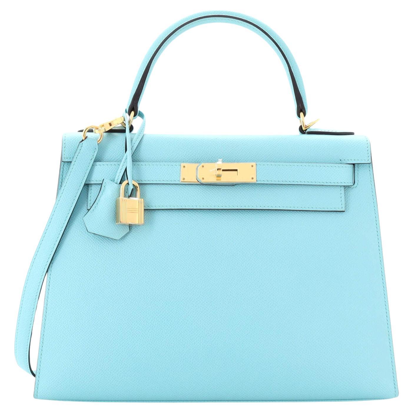 Hermes Kelly Handbag Bleu Atoll Epsom with Gold Hardware 28