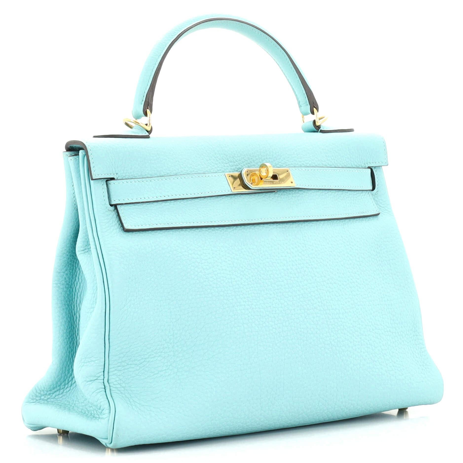 Hermes Kelly Handbag Bleu Atoll Togo with Gold Hardware 32 In Good Condition In NY, NY