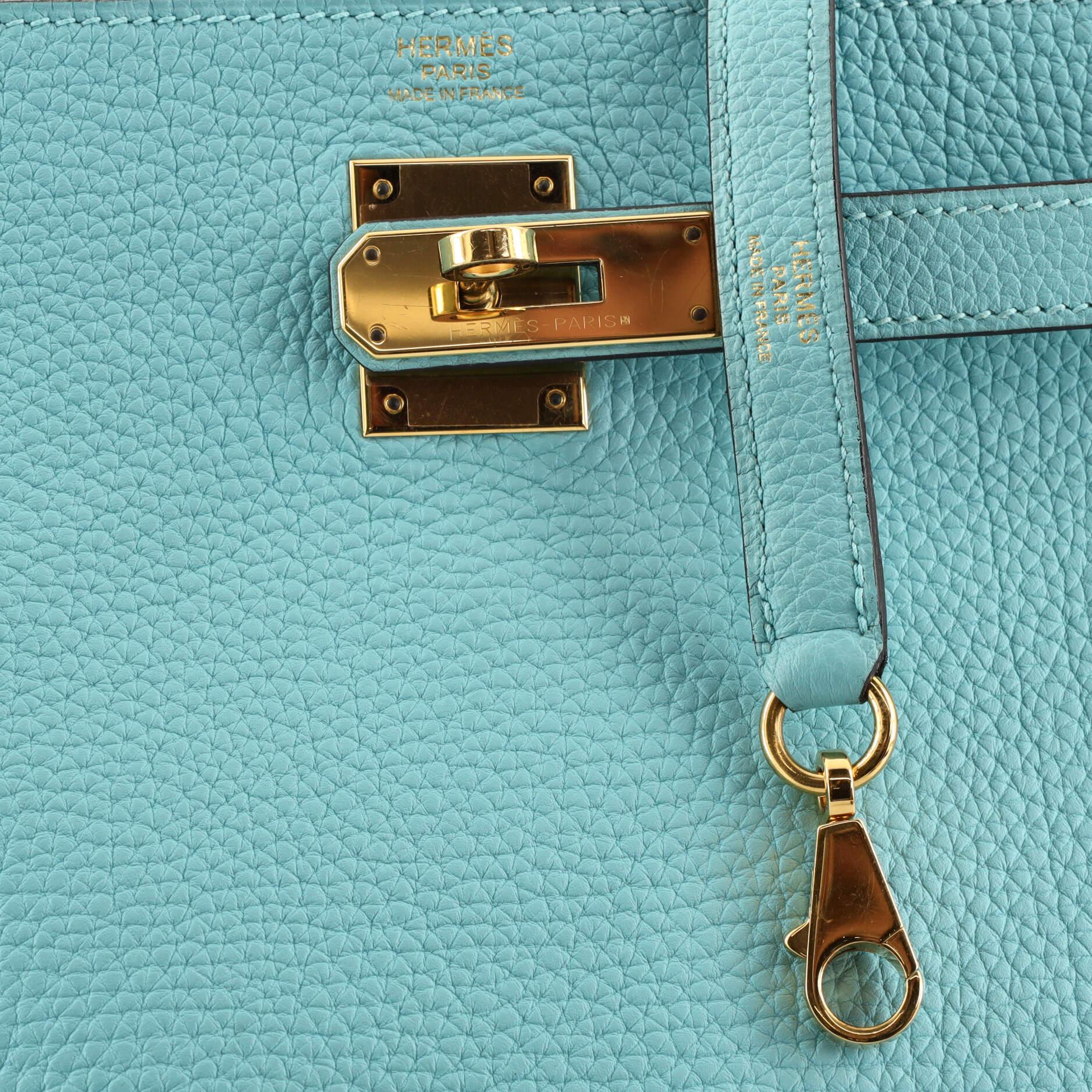 Hermes Kelly Handbag Bleu Atoll Togo with Gold Hardware 32 3