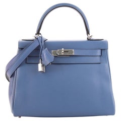 Hermes Kelly Handbag Bleu Azur Evercolor with Pallladium Hardware 28