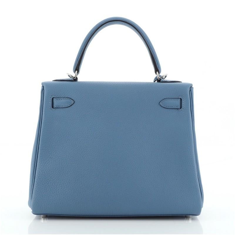 Blue Hermes Kelly Handbag Bleu Azur Togo with Palladium Hardware 25