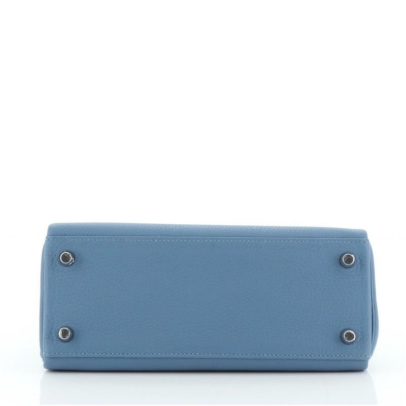 Hermes Kelly Handbag Bleu Azur Togo with Palladium Hardware 25 In Good Condition In NY, NY