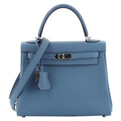 Hermes Kelly Handbag Bleu Azur Togo with Palladium Hardware 25