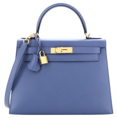Hermes Kelly Handbag Bleu Brighton Epsom with Gold Hardware 28