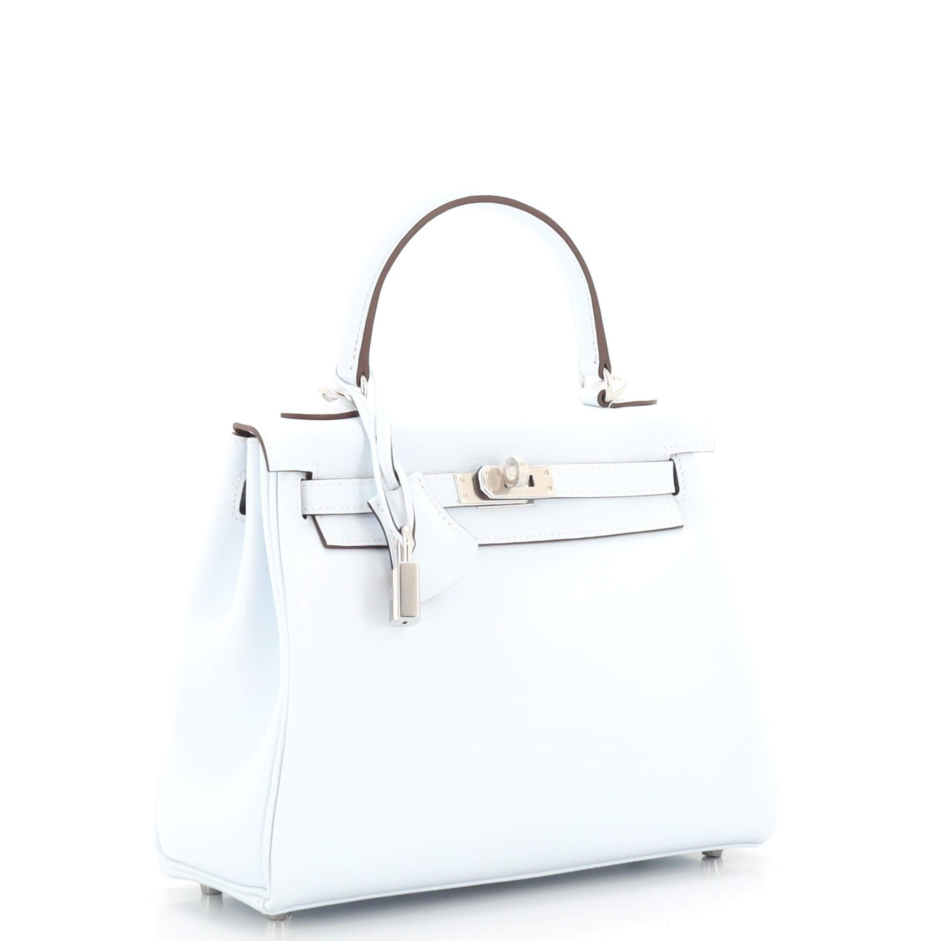 Hermes Kelly Handbag Bleu Brume Swift with Palladium Hardware 25 In Good Condition In NY, NY