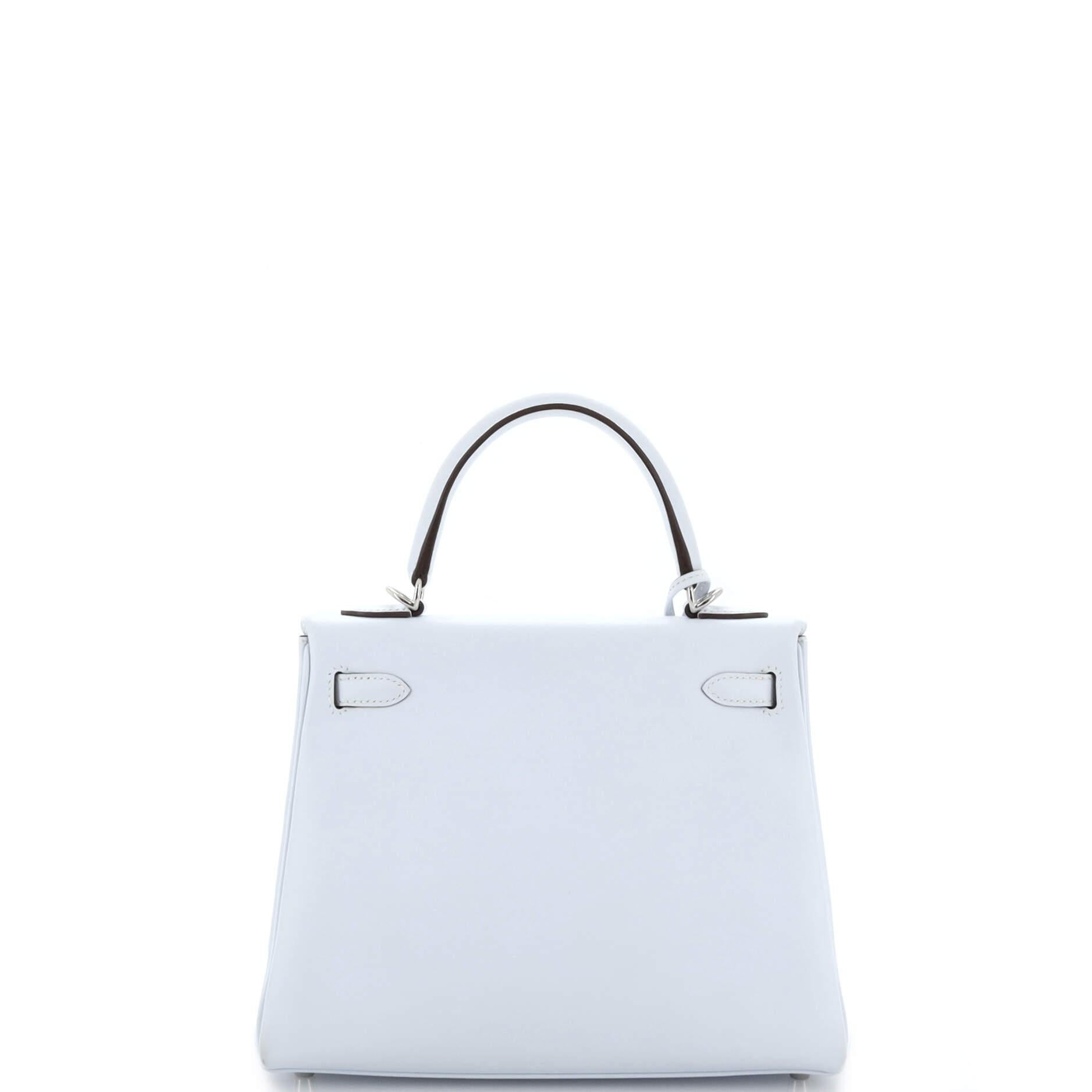 Hermes Kelly Handbag Bleu Brume Swift with Palladium Hardware 25 In Good Condition In NY, NY