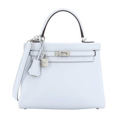 Hermes Kelly Handbag Bleu Brume Swift with Palladium Hardware 25