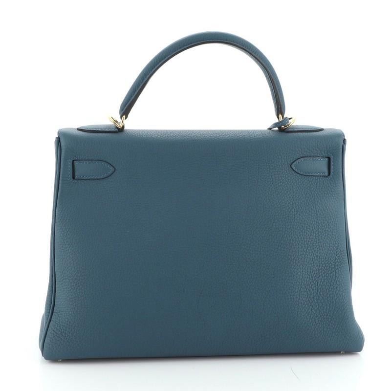 Hermes Kelly Handbag Bleu Colvert Togo with Gold Hardware 32 In Good Condition In NY, NY