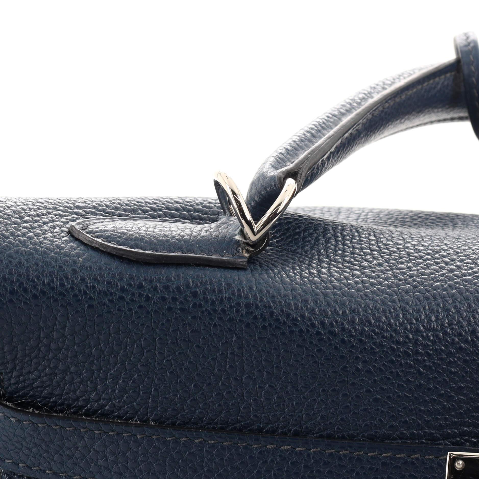 Hermes Kelly Handbag Bleu De Prusse Togo with Palladium Hardware 35 6