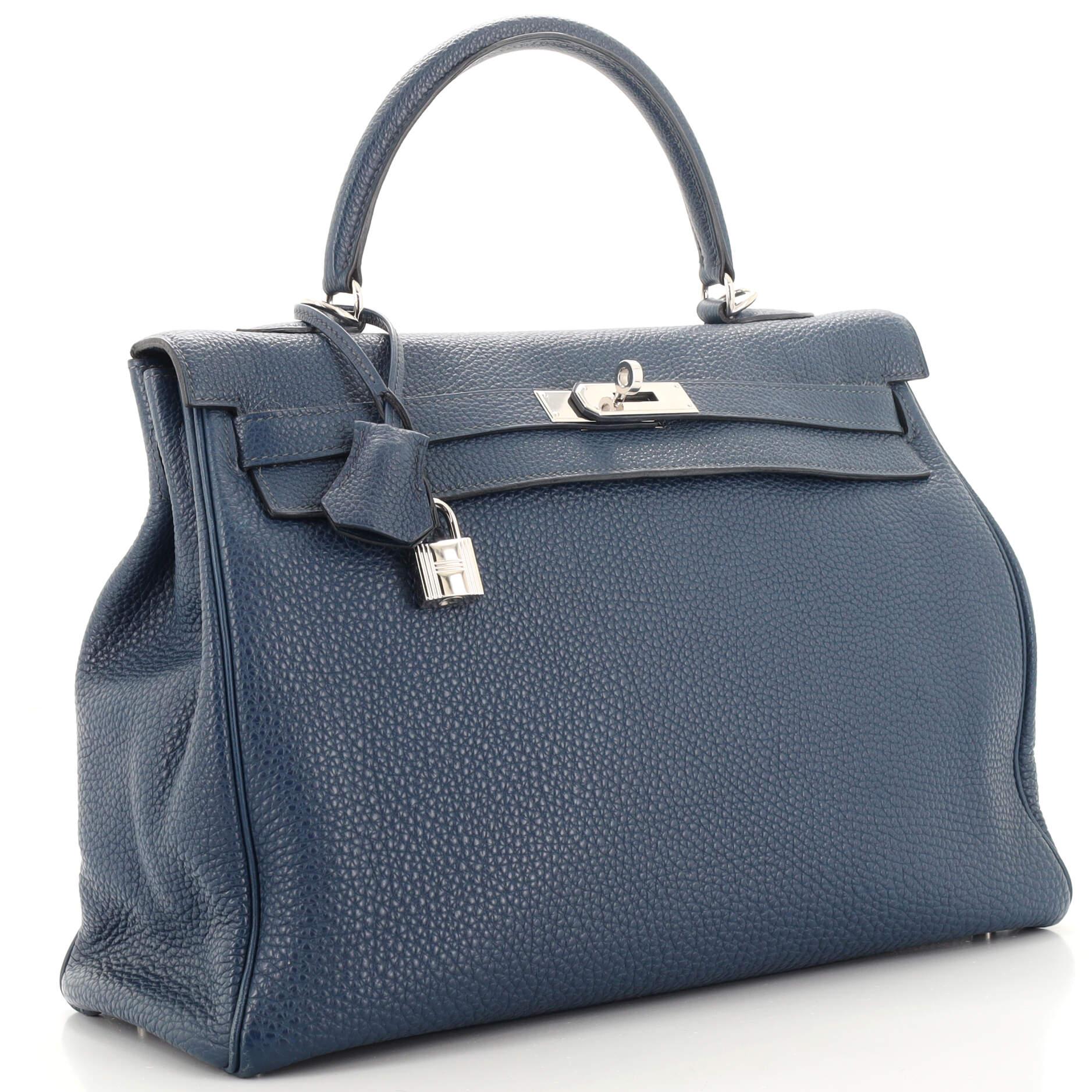 Hermes Kelly Handbag Bleu De Prusse Togo with Palladium Hardware 35 In Fair Condition In NY, NY